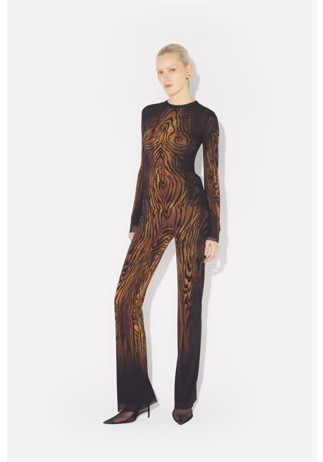top long sleeves mesh printed wood donna nero e marrone JEAN PAUL GAULTIER | 25/03-W-TO335-M002P0060